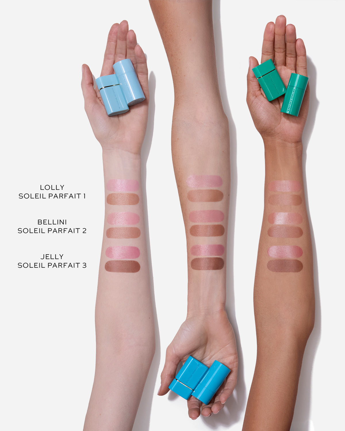 Petite Sun Tone and Glassy Flush arm swatches